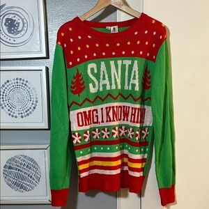 Elf Movie Santa OMG! I Know Him!" Ugly Christmas Sweater Women’s Size M